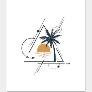 Sunset And Palm. Geometric, Line Art Style Posters and Art